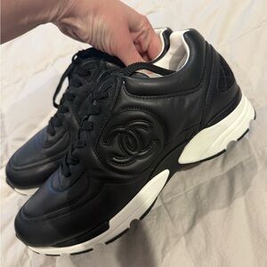 CHANEL Black and White Leather Sneakers